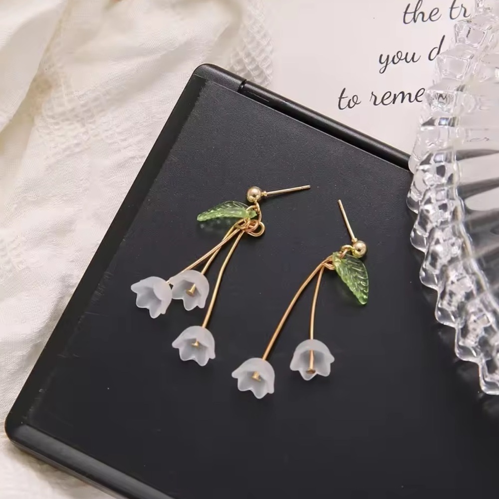 NEW! White Bell Gold and Green Floral Earrings. Lily of the valley 🪷 A8-250